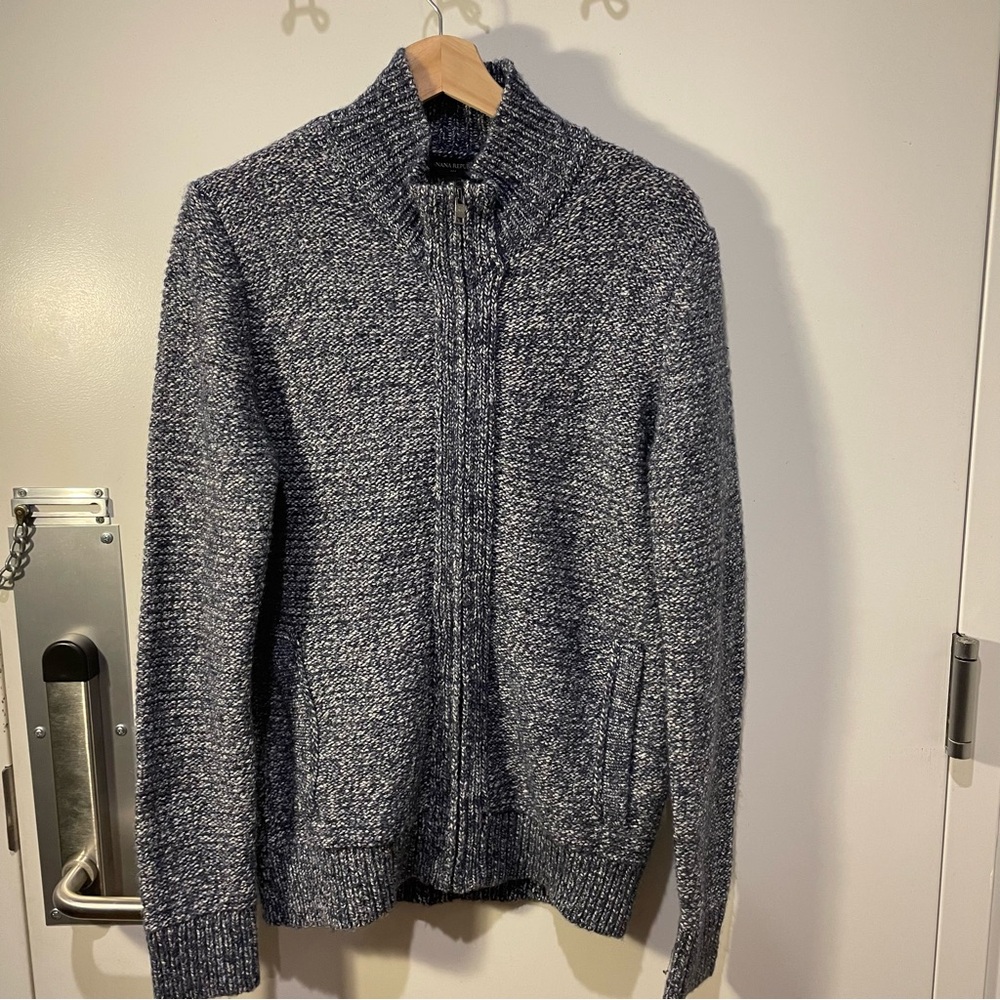 Banana Republic Blue and White Zip Up Wool Blend Sweater Size S